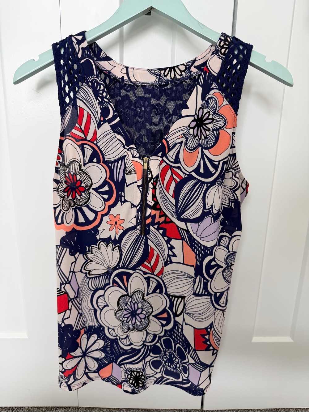 Express Navy Floral Zip Front Blouse